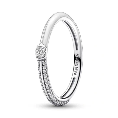 Imagen de PANDORA ME Anillo de plata ley con engaste pavé y blanco esmalte circonitas cúbicas transparentes, talla 60