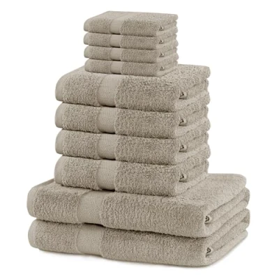 Imagen de DecoKing Juego de 10 Toallas algodón Calidad 525 g/m², 4 30 x 50 cm, Mano 100 cm y 2 baño 70 140 Color Beige Absorbente