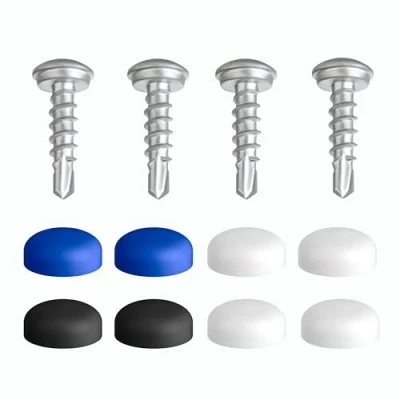 Imagen de juego de 4 tornillos para matrícula con punta perforación y tapas, 5 fijación 19 mm matrícula, incluye tapas protectoras [discreto, seguro legal]