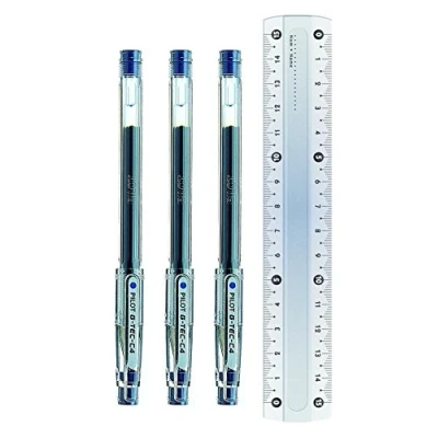 Imagen de Pilot G Tec C4 Bolígrafos de punta fina (3 unidades, 0,4 mm, incluye regla), color azul