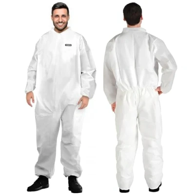 Imagen de Mono Desechable Hazmat Traje de Pintor Cuerpo Completo Alta Resistencia en 7 Tallas con Múltiples Especificaciones para Hombres y Mujeres Sin Capucha (2, Blanco, XL)