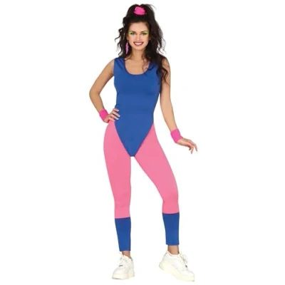 Imagen de FIESTAS GUIRCA Disfraz de Traje Gimnasta Años 80 Atuendo con Azul y Rosa Instructora Gimnasia para Mujer Adulta Talla S 36 38