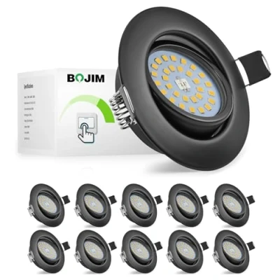 Imagen de Bojim Focos Empotrables Led Regulables, 10x 5.5W Ojos de Buey para Techo Negro Blanco Natural 4000K, IP20 Corte 68 80mm, Downlight Empotrable Redondo 30 Adustable 600LM Salón, Pasillo