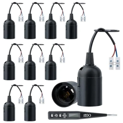 Imagen de 10 Piezas Casquillos e27 Adaptador de Bombillas E27, Soporte Lámpara Convertidor, Bases con cable y terminal Probador voltaje, Para Convertidor