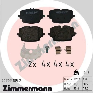 Imagen de ZIMMERMANN 20707.185.2 Juego de pastillas freno preparado para indicador desgaste BMW: 2 Active Tourer, X1, MINI: Cooper