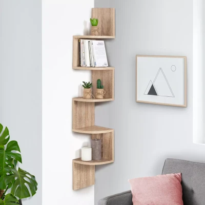 Imagen de IDMarket ISA Estantería de pared esquinera 5 niveles en forma haya