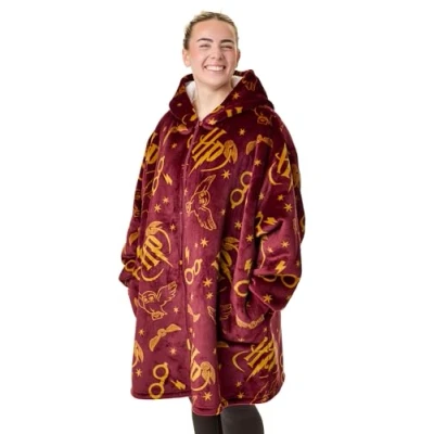 Imagen de Harry Potter Sudadera con capucha tipo manta portátil para mujer Polar y cremallera adultos in Borgoña Ropa de estar por casa sherpa estampado búho Hedwig HP