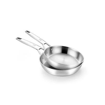 Imagen de BRA Signature Set 2 Sartenes 24 26, Acero Inox 18/10 Profesional Sin Antiadherente, Triple Fondo Difusor Apto Todo Tipo De Cocinas E Inducción, Acabado Pulido