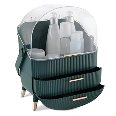 Imagen de Navaris Organizador de Maquillaje con cajones Caja y Expositor Vintage para cremas perfumes baño Escritorio Tapa Transparente 2X cajón