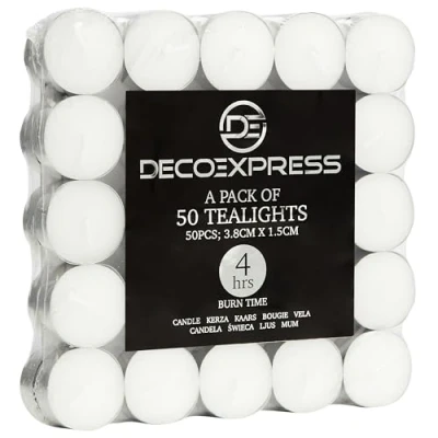 Imagen de Velas de Te sin Perfume, Pack 24, 50, 100, 200 Unidades, Larga Duracion 10, 8 o 4 horas, Velitas Pequeñas Diámetro 3,5 cm (Blanco 200/8 horas)