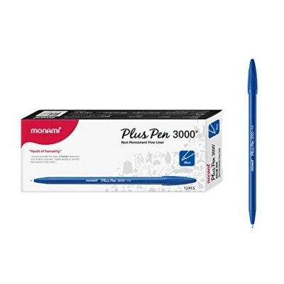 Imagen de Monami Plus 3000 Office Sign Pen Felt Tip Water Based Ink Color Complete Blue Dozen Box by