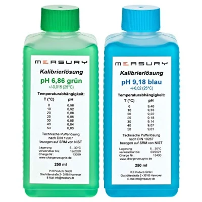 Imagen de Measury Solución de Calibración pH 6.86 y 9.18, Tampón 250ml cada una, Verde/Azul, Set Líquido