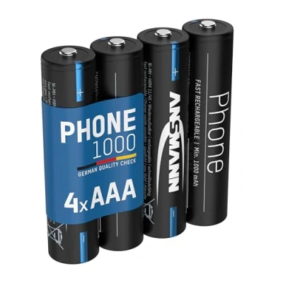 Imagen de ANSMANN Batería para teléfono AAA, 1000 mAh, NiMH, 1,2 V, 4 Unidades, Pilas Recargables y potentes, Ideal teléfonos DECT vigilabebés