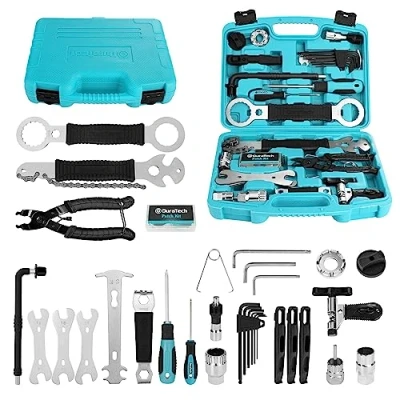 Imagen de DURATECH 41 Piezas Juego de Reparación Bicicleta, Maletín Herramientas para Neumáticos y Cadenas, Extracción Pedales del Eje Central, Reparar Bicicleta