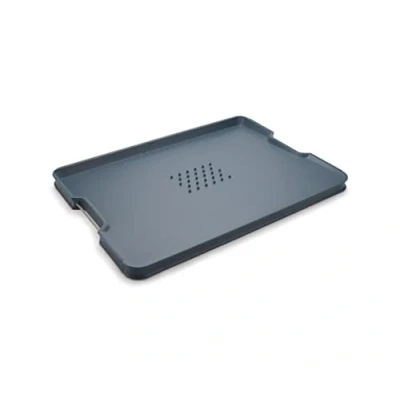 Imagen de Joseph Cut&amp;Carve Plus, Tabla de cortar multifunción antideslizante para preparar y trinchar alimentos, bordes elevados, asas acero inoxidable, apta lavavajillas (Extra Grande), Azul