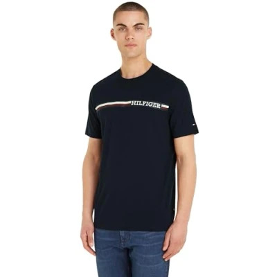 Imagen de Tommy Hilfiger Monotype Chest Stripe TEE Camiseta estampada, Hombre, Talla: Small, Desert sky