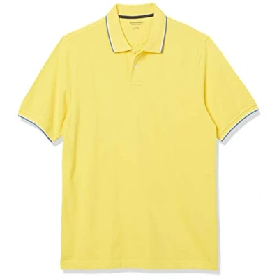 Imagen de Amazon Essentials Polo en piqué de algodón con Corte Regular (Disponible Talla Grandes y Largos Especiales) Hombre, Amarillo Twin Stripe, S