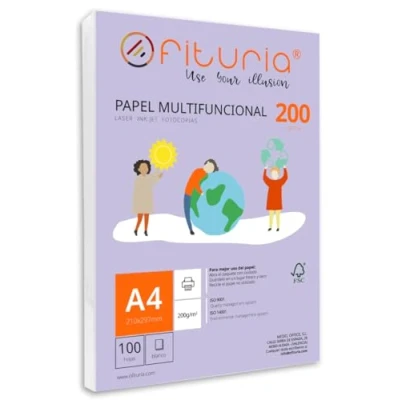 Imagen de Paquete de folios A4 200gr con 100 Hojas Blancas, Papel Multifuncional para Uso Escolar y Entornos Laborales. Ideal impresoras láser, inyección o fotocopiadoras Ofituria
