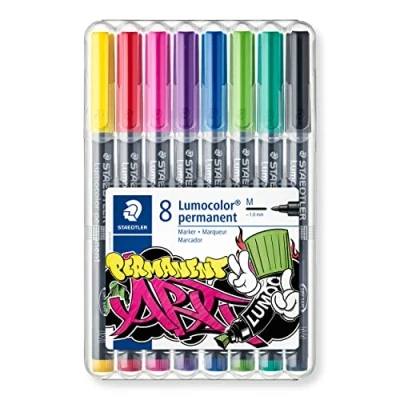 Imagen de STAEDTLER 317 WP8 1 Lumocolor Permanent Art. Estuche exclusivo box con 8 rotuladores de tinta permanente, colores surtidos