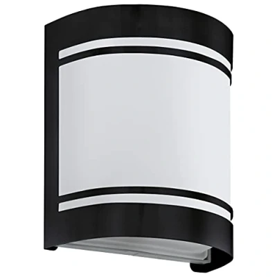 Imagen de Eglo lámpara de pared exterior Cerno, exterior, acero galvanizado en negro y cristal satinado blanco, E27, IP44