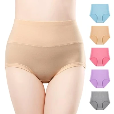 Imagen de Anntry Ropa Interior de algodón Confort para Mujer 5 Calzones Cintura Alta Controlar la Panza Bragas Estiramiento Las señoras (Multicoloured 1, XXL)