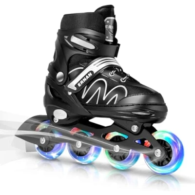 Imagen de ERNAN Patines en línea Ajustables para Niños y niñas con Ruedas de iluminación, Principiantes Jóvenes Grandes Exteriores e Interiores. (White, S)