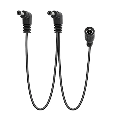 Imagen de GELRHONR Cable de alimentación cadena tipo margarita, ángulo recto 1 a 2 vías DC5521 9V 2A para pedal efectos guitarra 1.8 pies, negro