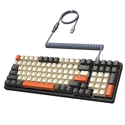 Imagen de MAMBASANKE K6 Pro 96% 3 Modos Teclado mecánico para Juegos Hot Swap 4000mAh 2.4Ghz/Bluetooth 5.0/Teclado con Cable USB en Espiral Tipo C 9 RGB Interruptor Azul retroiluminado Shimmer