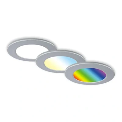 Imagen de BRILONER Juego de 3 lámparas LED empotradas en el techo, RGB CCT, foco empotrado baño, baño IP65, cromo mate, 92x45 (DxH)