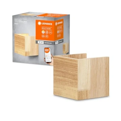 Imagen de LEDVANCE ORBIS WOOD SMART+ Wi Fi, luminaria LED de pared regulable, 7W iluminación, temperatura color 3000 6500K, 600 lúmenes, forma cuadrada madera auténtica, certificado FSC, 11x11cm