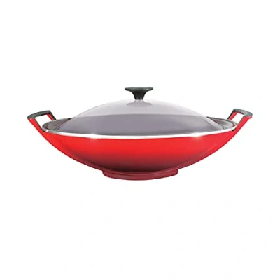 Imagen de Le Creuset Wok de hierro fundido con tapa cristal, diámetro 36 cm, 4.5 L, Cereza, 25304360600460