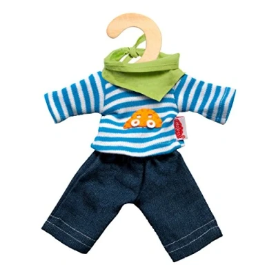 Imagen de Heless 9315 Juego de ropa para muñecas, 3 piezas con vaqueros, camisa rayas y bufanda elegante, talla 20 25 cm