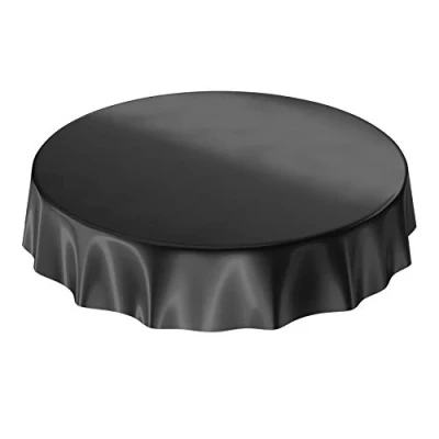 Imagen de Anro Mantel de hule lavable color liso brillante, toalla, Negro , Schnittkante Rund 140cm