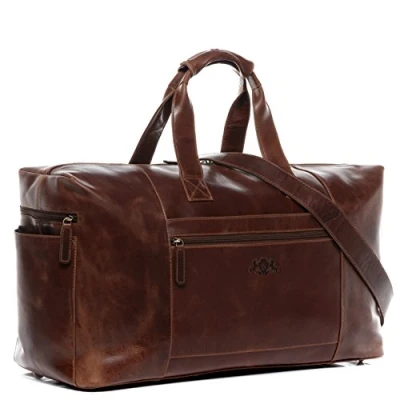 Imagen de SID &amp; VAIN Bolsa de Viaje Grande XL Cuero I Bolso Deporte Fin Semana Maletín Weekender, Equipaje Mano Cabina Bristol marrón Hecho a