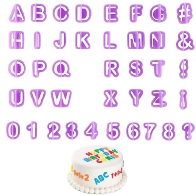 Imagen de 40 piezas Cortadores Fondant para Decoracion de Tartas,Juego Alfabeto Molde,Letras Herramientas Decorar,Moldes Letras, Numeros y Formas Hornear Galletas Pasteles