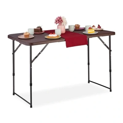 Imagen de Relaxdays Mesa de Jardín Plegable, Mesita Exterior Plástico y Acero, para 6 Personas, 53,5x120x60cm, Marrón