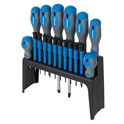 Imagen de Silverline Tools 633940 oft Grip &amp; Precision, Destornillador con Mango Engomado, Phillips, Pozi Trx, Azul/Negro, 18 Piezas