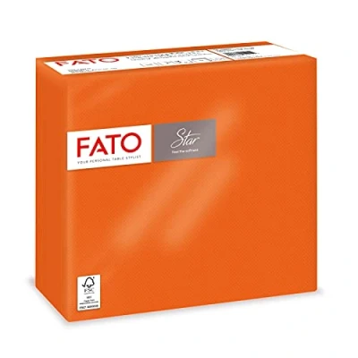 Imagen de Fato Servilletas de Papel Desechables, Suavidad y Suavidad, Paquete 40 Servilletas, Tamaño 38x38 dobladas en 4, 2 capas, Color Naranja, 100% Celulosa Pura, Certificado FSC