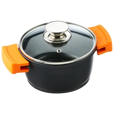Imagen de WECOOK! Ecochef Titanio Cazuela Alta Inducción Tapa de Cristal 16cm, 5 Capas Antiadherente QUANTANIUM Ecológico sin PFOA, Aluminio Fundido 5mm, 8,5cm Alto, Asas Silicona, Vitrocerámica, Gas, Horno