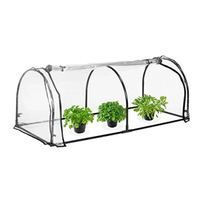 Imagen de Relaxdays Invernadero Túnel, 71x189x78 cm, Puerta Ancha, Hibernación y Cultivo, Mini Huerto, Cubierta PVC, Transparente