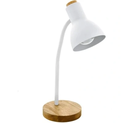 Imagen de EGLO lámpara de mesa Veradal, iluminación escritorio 1 luz, luz metal, material artificial en blanco, madera marrón, con interruptor, casquillo E27