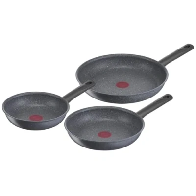 Imagen de Tefal Natural On Juego 3 sartenes 20/24/28 cm con revestimiento mineral, Thermo Signal, Fusion, forma profunda, apto todo tipo de cocinas, inducción, para horno, sin PFOA