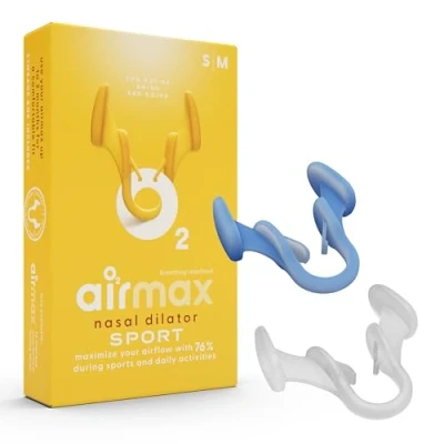 Imagen de Airmax Sport Dilatador nasal para respirar mejor.Optimización del oxígeno 176 %.Especialmente desarrollado usarlo durante el ejercicio físico.Airmax es usado por atletas profesionales. Ajuste óptimo en nariz de tamaño pequeño o mediano.