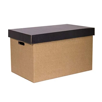 Imagen de Only Boxes, Cajas de almacenamiento con tapa negra, para mudanza y almacenaje cartón asas, se muy resistente, 53.2x33.1x32.5 (largo x ancho alto) en cm, 2 Unidades