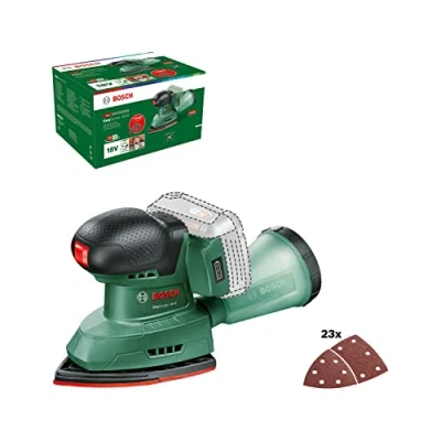 Imagen de Bosch Home and Garden multilijadora a batería EasySander 18V 8 (sin batería; sistema de 18 voltios; para bricolaje en madera; con 3 hojas lijado y 20 papeles lija; embalaje cartón) Edición Amazon