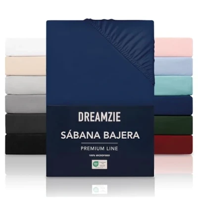 Imagen de Dreamzie Sabanas 100x200 cm Grandes Solapas de hasta 35 100% Microfibra Azul Oscuro Certificada sin Productos Químicos (Oeko Tex), bajeras Completamente Elásticas
