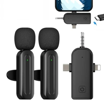 Imagen de Microfono Inalambrico para iPhone/iOS/Android, Micrófono Lavalier Inalámbrico Móvil Portátil Cámara, Facebook, Youtube, Twitter, TIK Tok Video y transmisión en Vivo Juego de 2