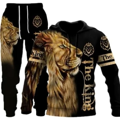Imagen de AMCYT Traje de Jogging Color Tigre león para Hombre, Deportivo, Pantalones Deportivos, con Capucha (Herren1,S)