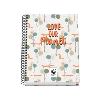 Imagen de DOHE Cuaderno A5 Cuadriculado Encuadernación Espiral, 100 Hojas de 90 g/m², Cuadrícula 5 mm, Tapa Dura, WWF Love Our Planet, Material Escolar
