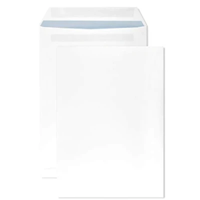 Imagen de Netuno 250x sobres grandes blancos DIN C4 229x324mm 80g Promail con impresión interior azul solapa recta autoadhesiva sin ventana comerciales postales para documentos correspondencia facturas